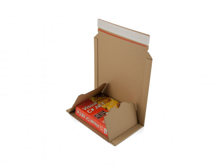 Buchverpackung A5 braun mit AufreißfadenWickelverpackung Buchkarton 